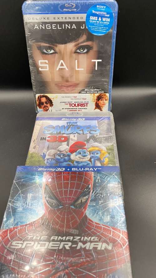 COMBO!!!THE AMAZING SPIDER-MAN/SALT/THE SMURFS IN 3D ( BLUERAY & 3D)Pack of 3.COMBO!!!