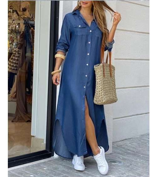 Bohemian maxi denim blue dress