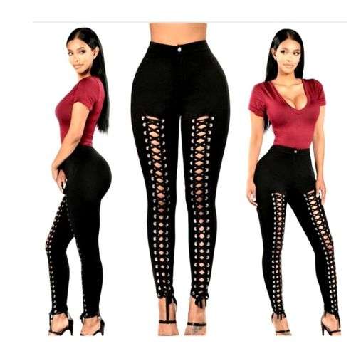 Black lace up trousers - size medium to large