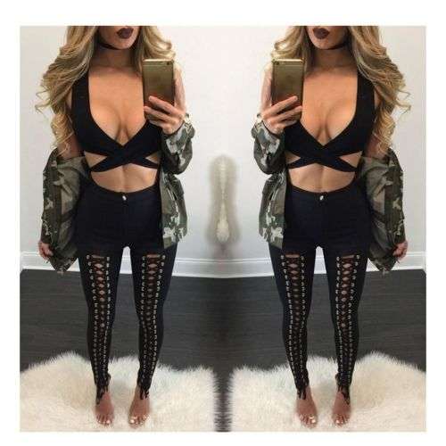 Black lace up trousers - size medium to large