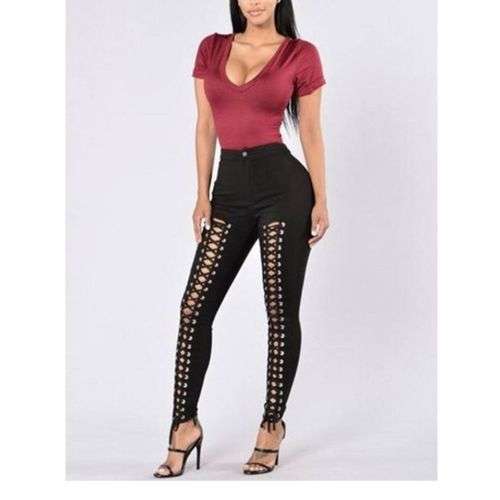 Black lace up trousers - size medium to large