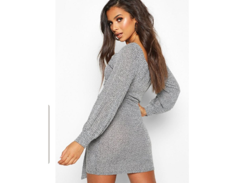 Jenni - grey flick pattern wrap dress