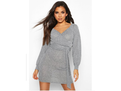 Jenni - grey flick pattern wrap dress