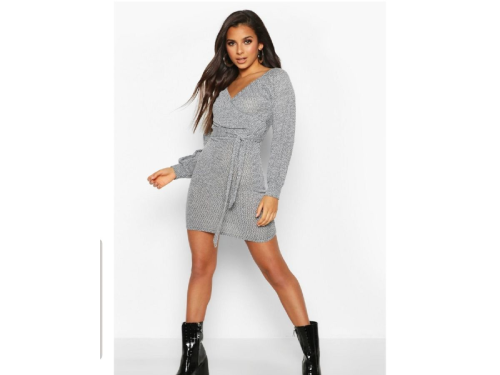 Jenni - grey flick pattern wrap dress