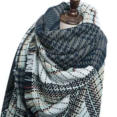 Double grid block over size scarf - Grey and blue Gorgeous unique double face scarf 1.3 m long x 1m