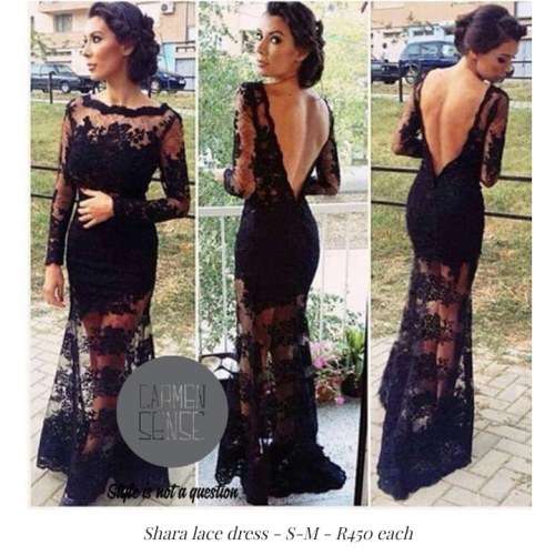 Black lace open back dress