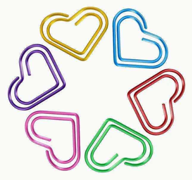 10 x Multi-color HEART (LOVE) Paper Clips (Random Colors)