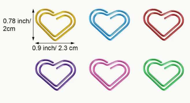 10 x Multi-color HEART (LOVE) Paper Clips (Random Colors)