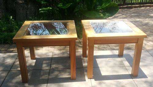1x Coffee Table and 2x Side Tables with glass inlay, Oak