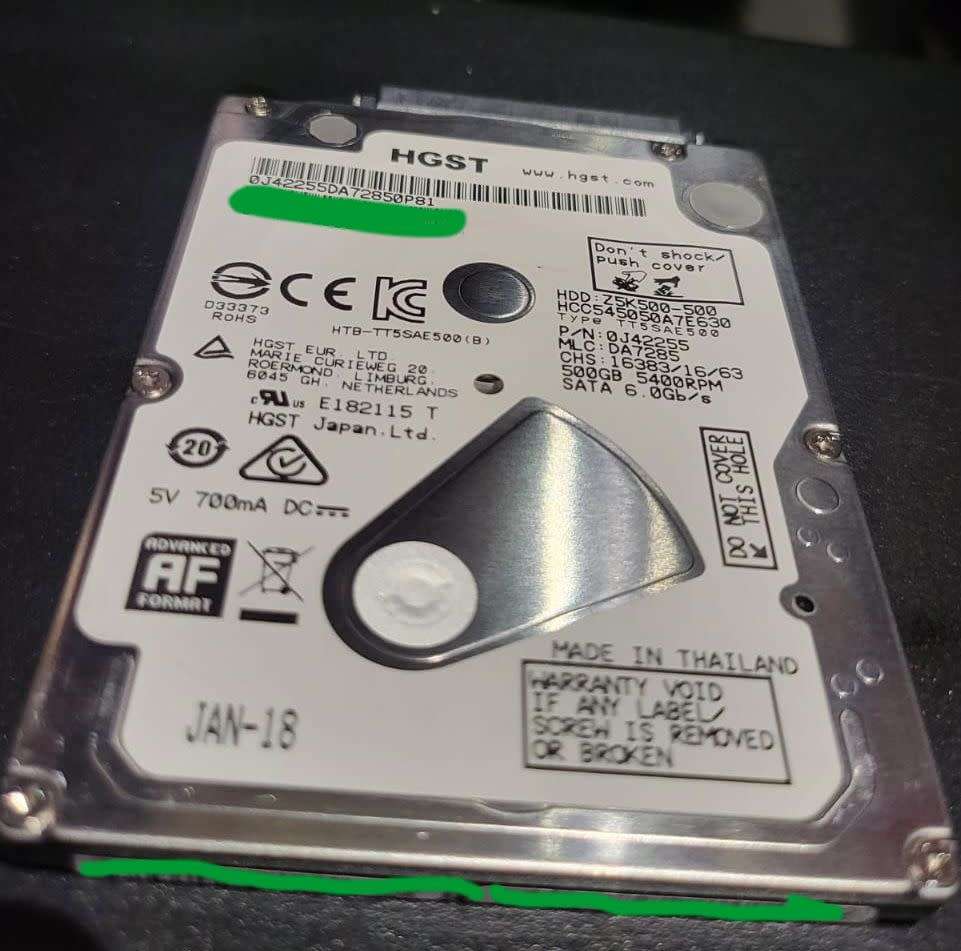 HGST 500GB 2.5` Hard Drive - Super Slim (100% Working)