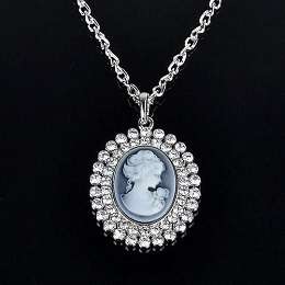 Victorian Cameo Crystal Pendant Necklace