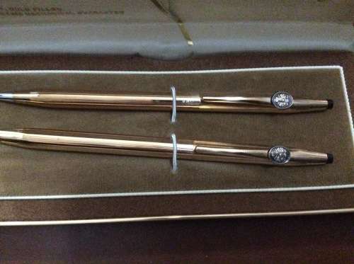Cross 14Kt Gold Filled Pen and Pencil Set with Barclays Emblem