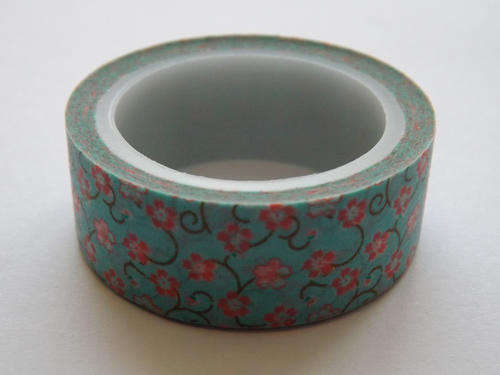 Blue and Small Orange Floral Washi Tape