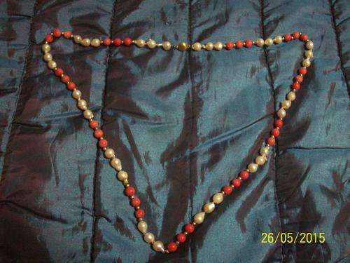 Vintage Cultured Pearls and coral necklace, gold plated clasp and beads