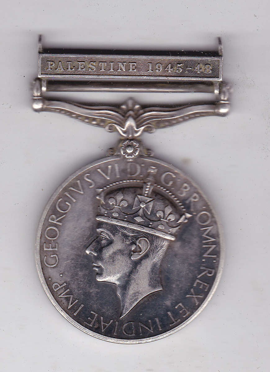 ARMY GENERAL SERVICE MEDAL PALESTINE AS. 30332 SJT L. MATTOSA  A.P.C