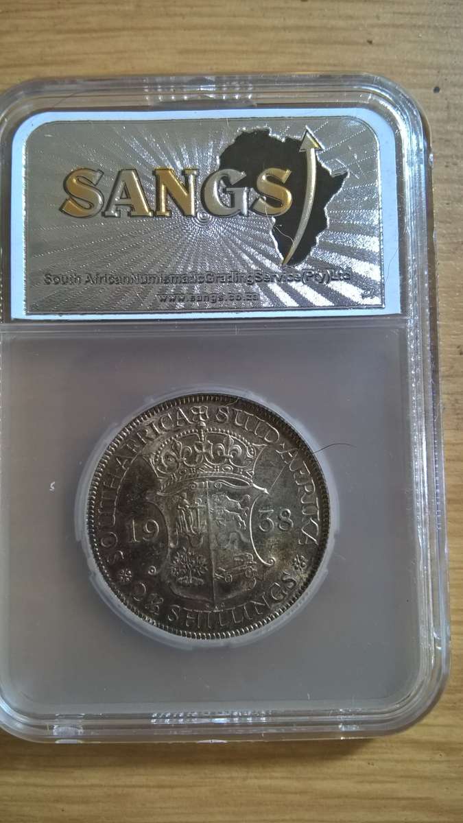 SOUTH AFRICA 2 AND A HALF SHILLINGS  1938 MS 63 SANGS...