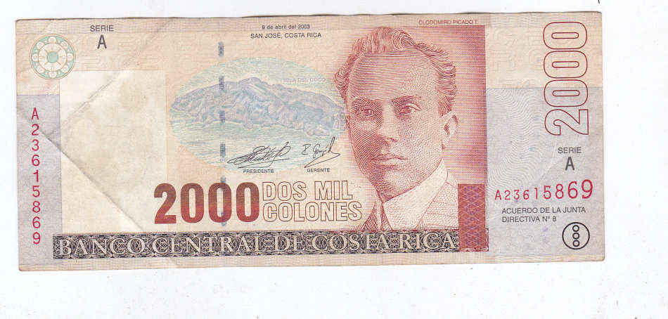 COSTA RICA 2000 COLONES 2003 FACE VALUE =R44.93