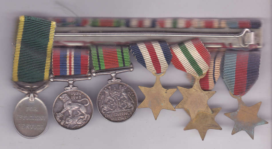 WWII GROUP OF 7 MINIATURES MOUNTED AS WORN- FRANCE GERMANY STAR TERRITORIAL..EFFICIENCY MEDAL ETC