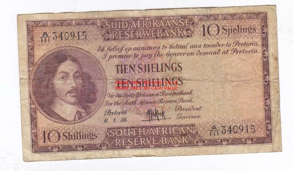 SOUTH AFRICA 10 SHILLINGS 6.01.56 DE KOCK A111 340915