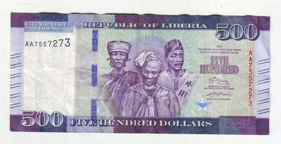 LIBERIA 500 DOLLARS 2017 FV=R41 HIPPO