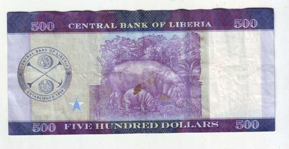 LIBERIA 500 DOLLARS 2017 FV=R41 HIPPO