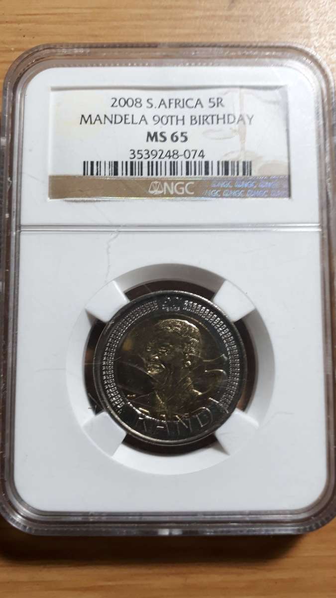 MANDELA R5 2008 90 th   BIRTHDAY NGC MS65