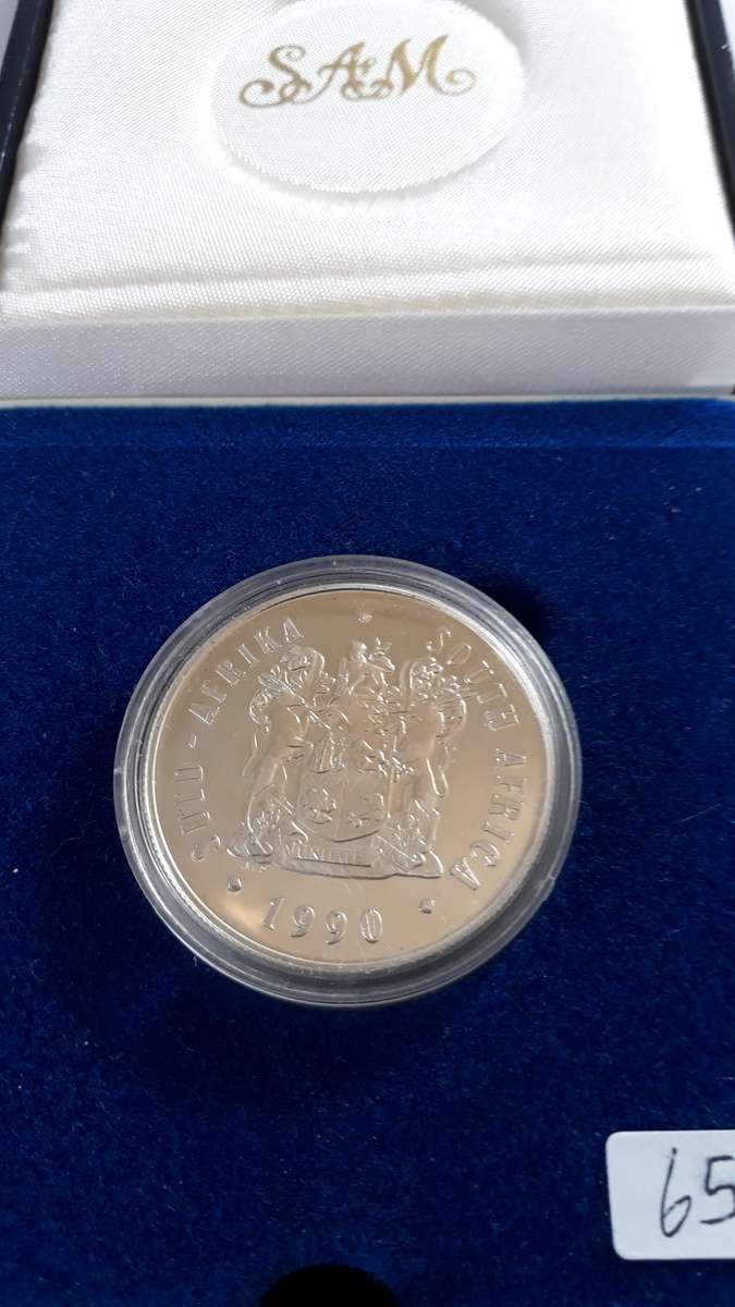 SOUTH AFRICA R1 1990 SILVER PROOF IN MINT BOX