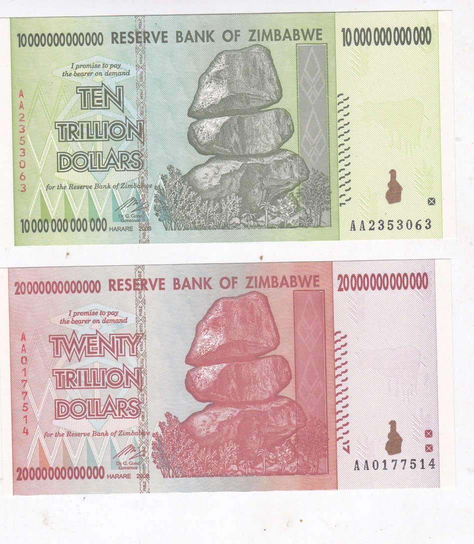 ZIMBABWE SET 10,20,50 & 100 TRILLION DOLLARS UNC