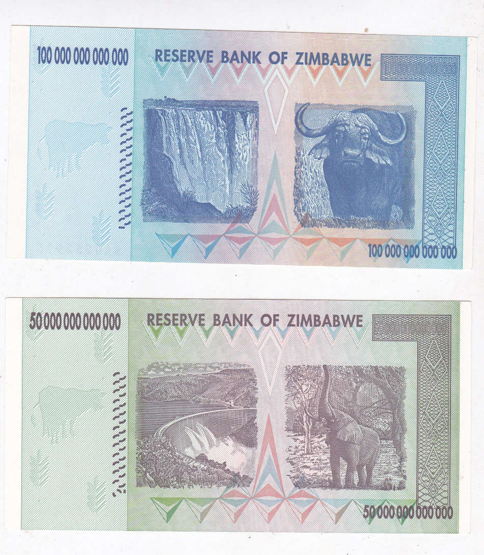 ZIMBABWE SET 10,20,50 & 100 TRILLION DOLLARS UNC