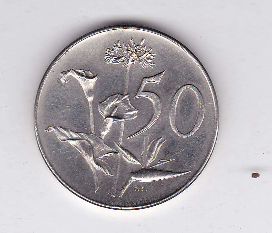 SUID AFRIKA 50 CENTS 1965 HIGH GRADE AFRIKAANS LEGEND