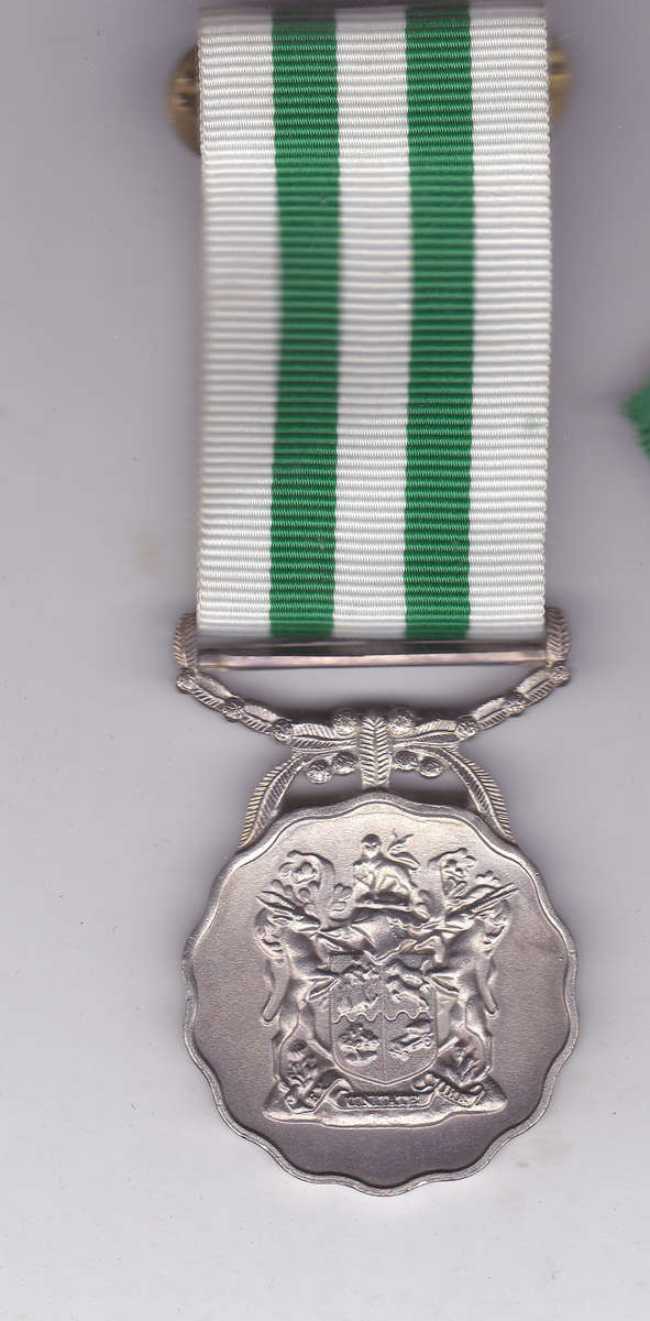 SADF GOOD SERVICE MEDAL- 20 YEARS-  F/S SILVER #81437 MOUNTED AS WORN