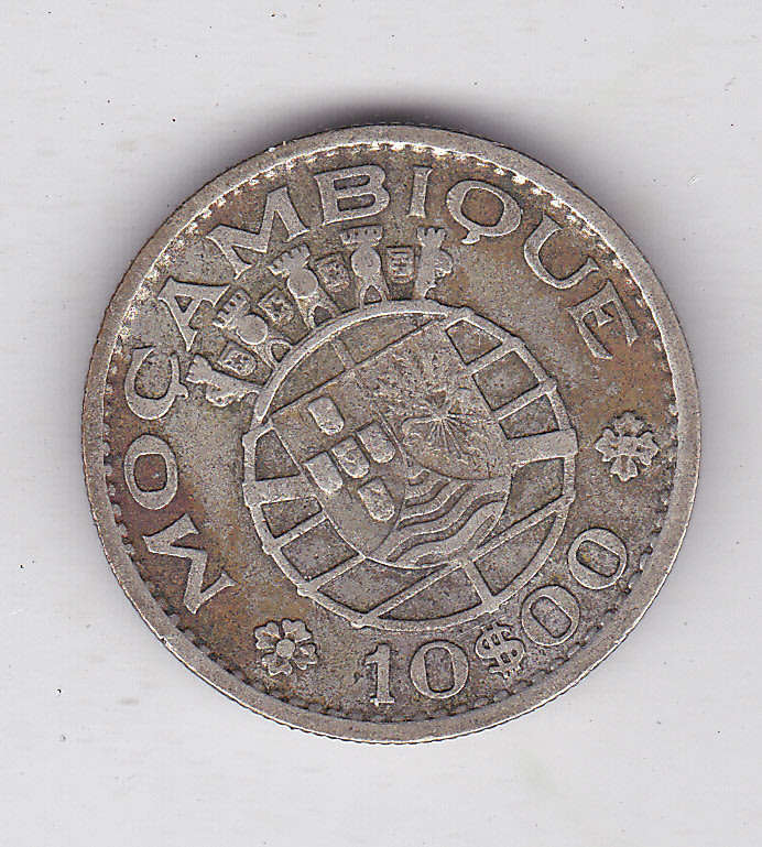 MOZAMBIQUE 10 ESCUDOS 1955 SILVER
