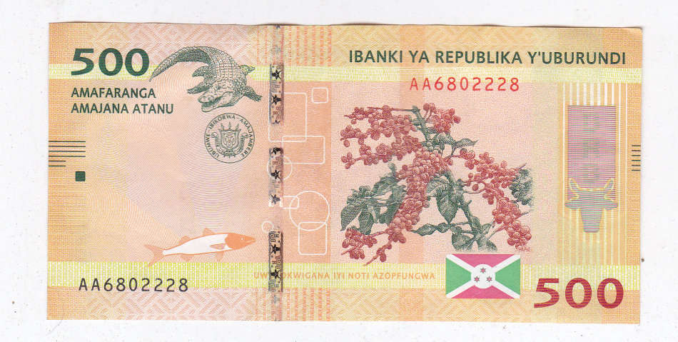 BURUNDI 500 FRANCS 2015 HIGH GRADE