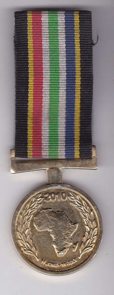 SOUTH AFRICA SAPS SOCCER WORLD CUP 2010 SUPPORT MEDAL - MOUNTED AS WORN