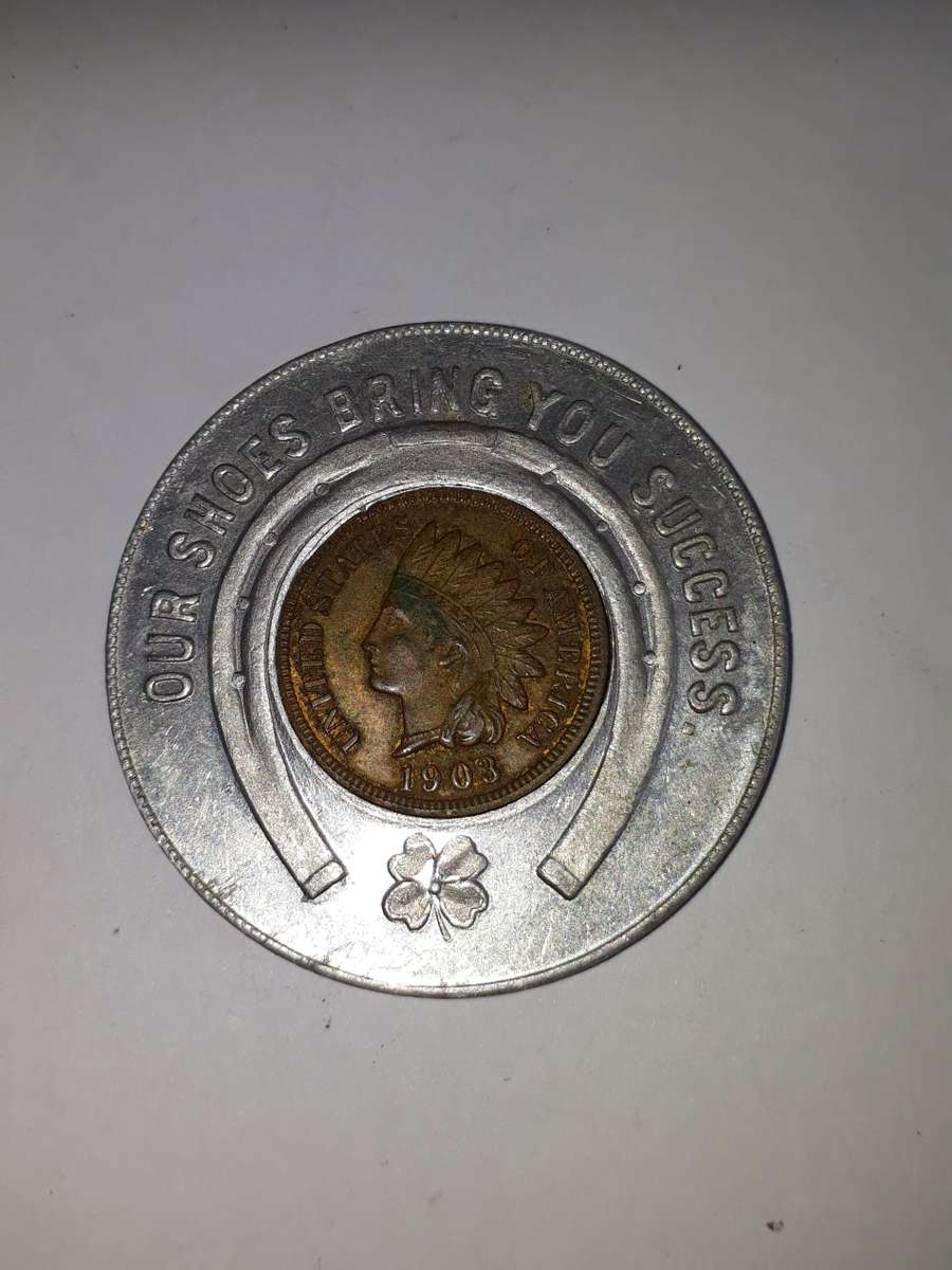 CARY'S AMERICAN SHOE STORE JOHANNESBURG WITH 1903 USA CENT - ADVERTISING TOKEN