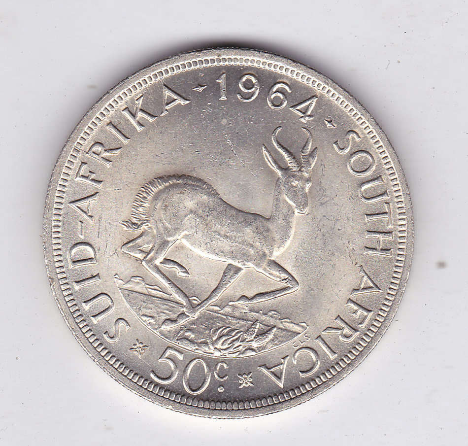 SOUTH AFRICA 50 CENTS 1964 MINT STATE - SILVER