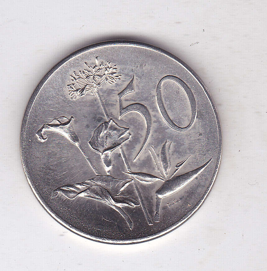 SOUTH AFRICA 50 CENTS 1965 UNC AFRIKAANS LEGEND - R1 START