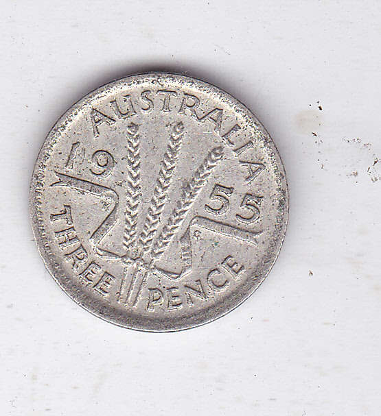 AUSTRALIA THREE PENCE 1955 SILVER