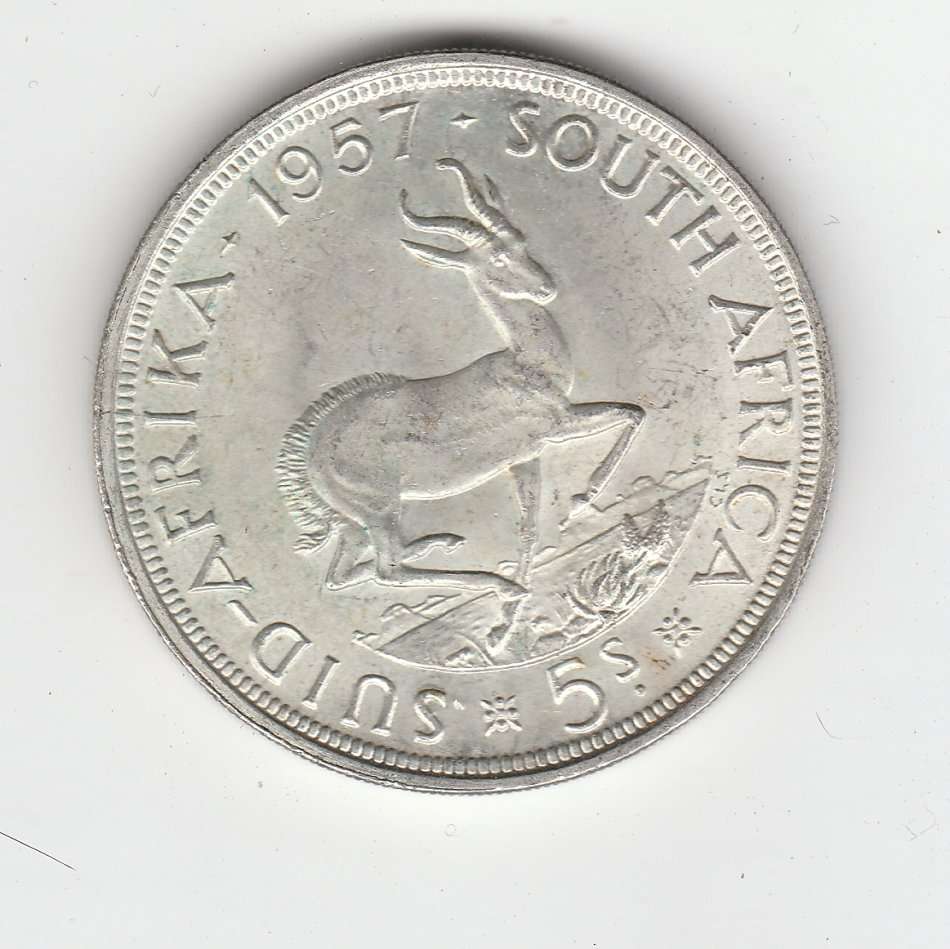 SOUTH AFRICA 5 SHILLINGS 1957 HIGH GRADE