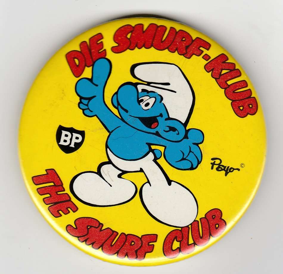 VINTAGE BP DIE SMURF - KLUB - THE SMURF CLUB LAPEL BADGE -55mm