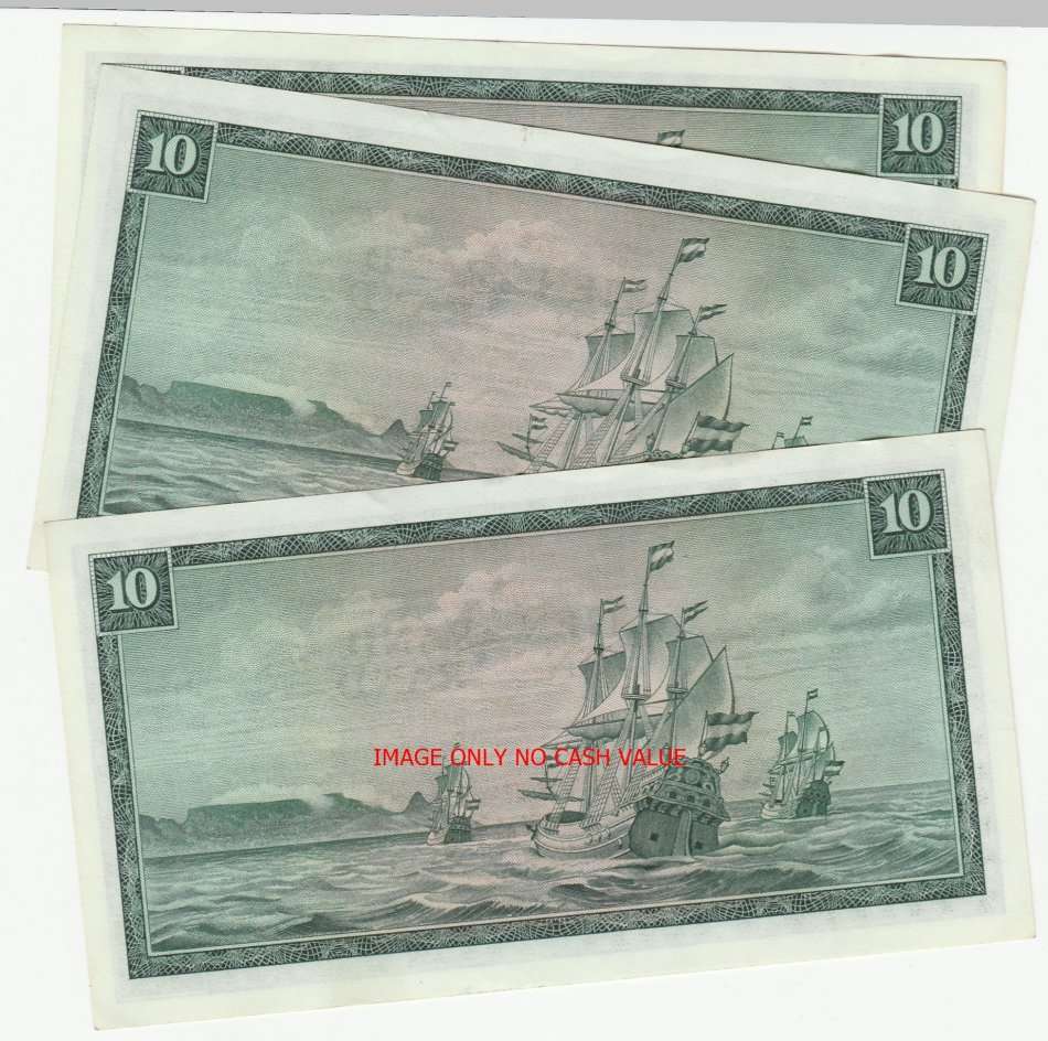 SOUTH AFRICA R10 DE JONGH 1975 X 3 CONSECUTIVE NUMBERS XF- AUNC