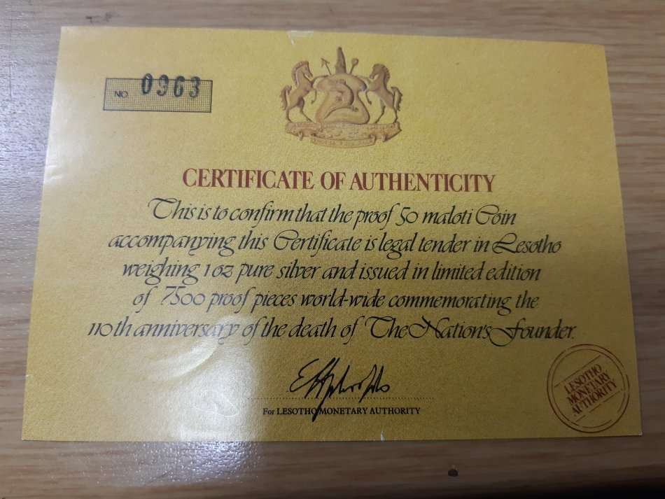 LESOTHO PROOF SET 1980 WITH C.O.A INC SILVER 10 MALOTI