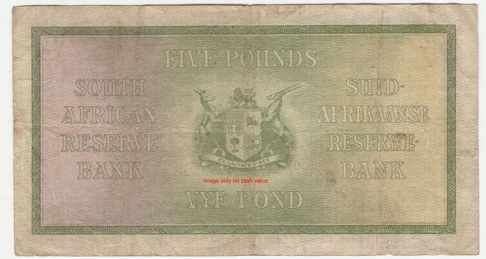 SOUTH AFRICA FIVE POUNDS DE KOCK 8 NOVEMBER 1948 B 28 861719