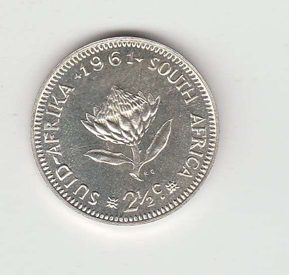 SOUTH AFRICA TWO AND A HALF CENTS 1961 PROOF