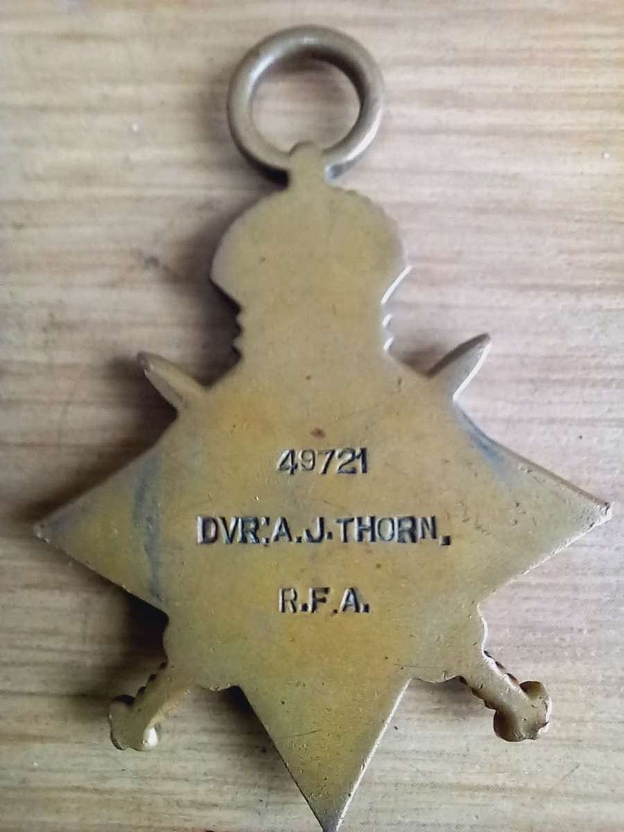 WWI STAR 1914-15 49721 DVR A.J.THORN R.F.A
