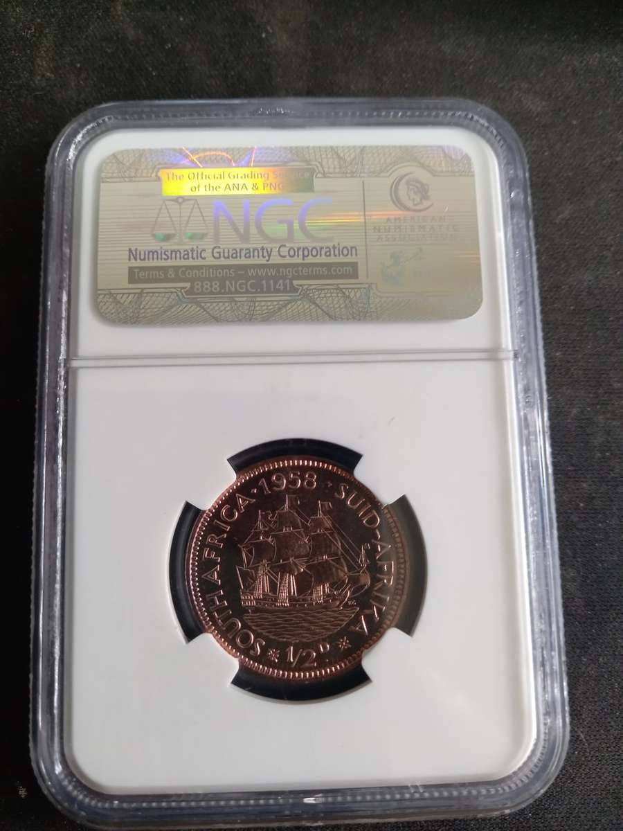 SOUTH AFRICA HALF PENNY 1958 NGC PF65RD