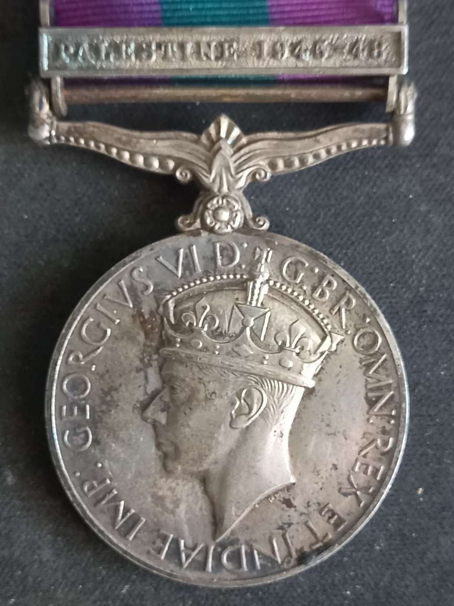 ARMY GS MEDAL  PALESTINE 1945-48 SILVER A.S. 11101 CPL. J SEHALOHALA  A.P.C