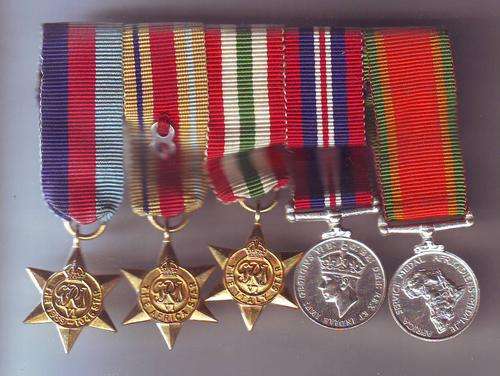 GROUP OF FIVE WW II MEDAL MINIATURE - INCLUDING 8TH ARMY BAR
