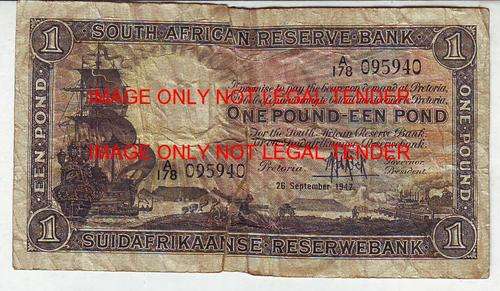 SOUTH AFRICA  ONE POUND M.H. DE KOCK 26 SEPTEMBER 1947 A 178 095940