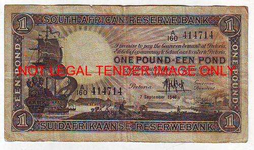 SOUTH AFRICA ONE POUND M,H, DE KOCK 7 SEPTEMBER 1946 A160 414714